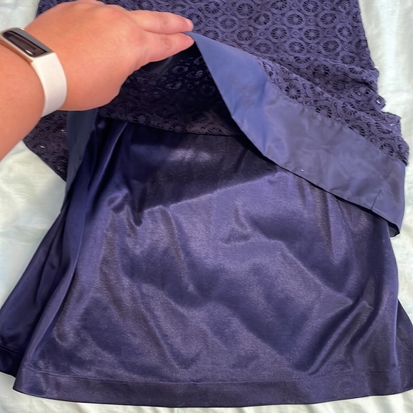 LAUNDRY by SHELLI SEGAL sz 4 Navy Blue lace overlay dress with camisole slip - Picture 5 of 9